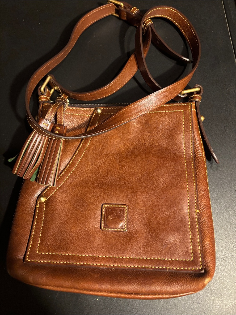 Dooney & Bourke Cognac Leather Crossbody with Tassel